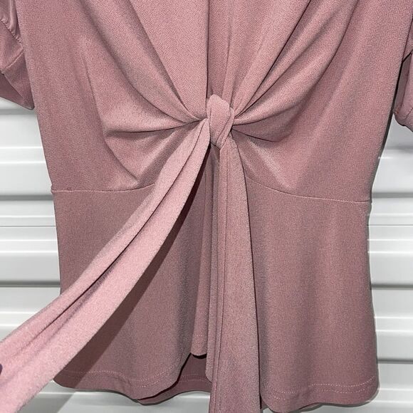 Rose FLOWER N Feather Tie Front Sheer Back Short Sleeve VNeck M Good Condition - Picture 7 of 8